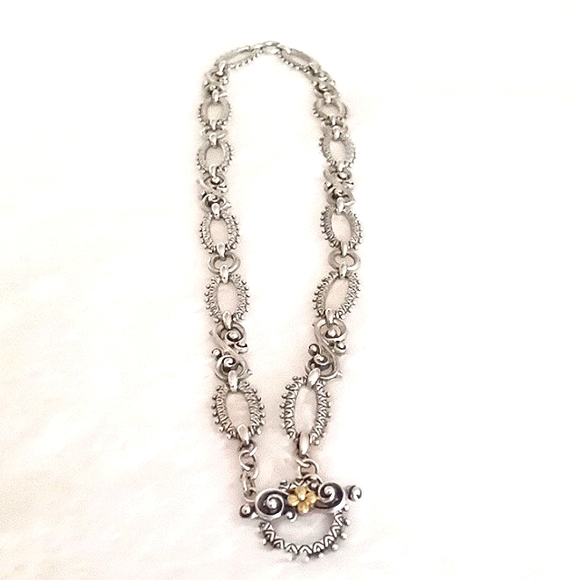 18" BARBARA BIXBY SIGNATURE STERLING SILVER AND 18k GOLD FLOWER TOGGLE NECKLACE - Picture 5 of 10
